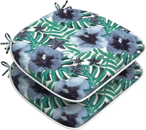 Miniatura 37 de DYTXIII Juego de 2 cojines para sillas de exterior con lazos, almohadillas repelentes al agua para sillas de patio de 17 x 16 pulgadas para muebles