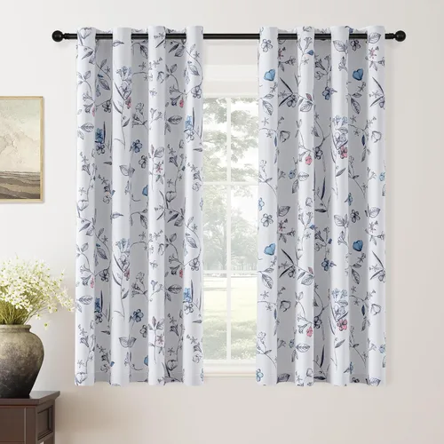 Miniatura 37 de ChrisDowa Cortinas florales 100% opacas de 63 pulgadas de largo, 2 paneles para dormitorio, sala de estar, estampado de flores negras