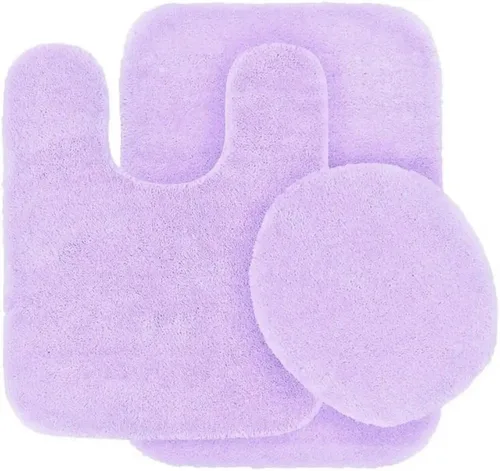 Miniatura 4 de Alfombra de baño #6, tapete de contorno y cubierta de tapa, con respaldo de goma, juego de baño de 3 piezas, colores sólidos surtidos (azul bebé)