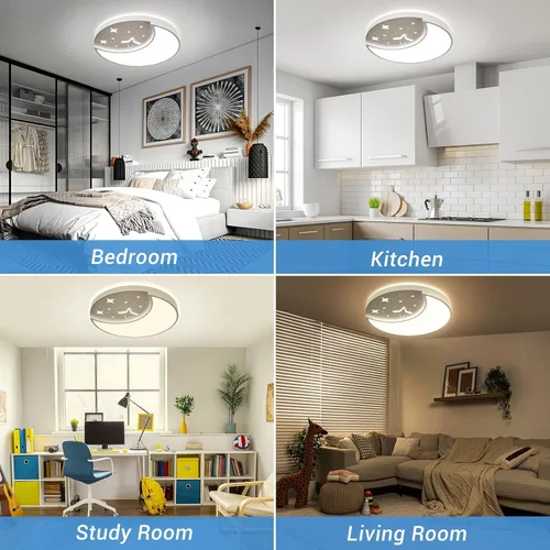 Miniatura 6 de Lámparas de techo de 12 pulgadas, lámparas creativas de luna y estrella para dormitorio, 3 temperaturas de color seleccionables, lámparas de techo