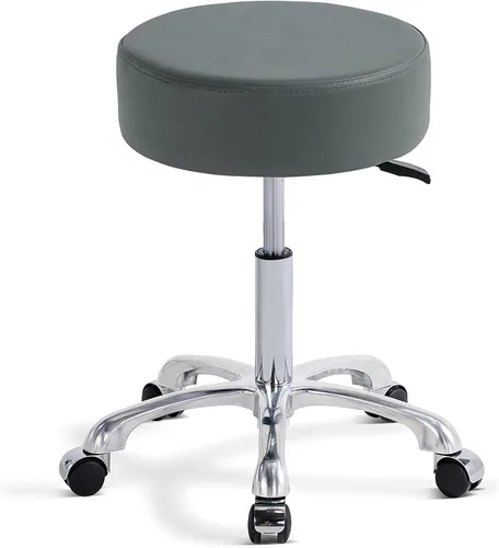 Miniatura 11 de Silla redonda con respaldo, acolchado grueso y resistente, taburete giratorio con ruedas, taburete ajustable con ruedas (con respaldo, negro)