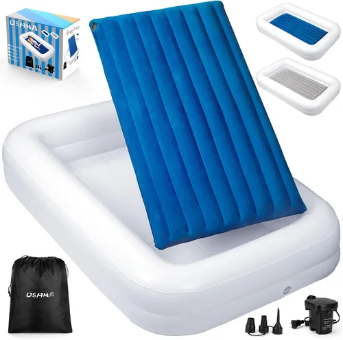 Miniatura 6 de USHMA Cama de viaje para niños pequeños [4 lados] Colchón de aire reversible de 2 colores para niños Cama inflable para niños Cama de viaje