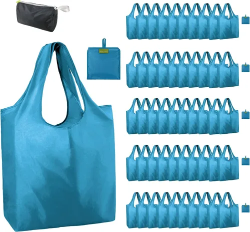 Miniatura 42 de BeeGreen Bolsas de comestibles reutilizables de Navidad con bolsa de almacenamiento con cremallera, paquete de 10 bolsas de compras reutilizables a