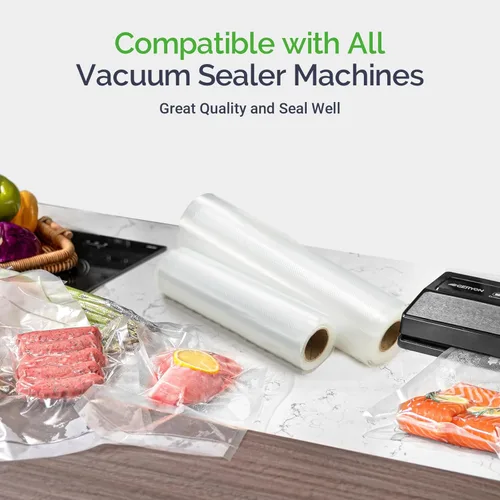 Miniatura 3 de GERYON - Rollos de bolsas selladoras al vacío, 8x50 pies y 11x50 pies para almacenamiento de alimentos, textura de doble cara, sin BPA, resistentes