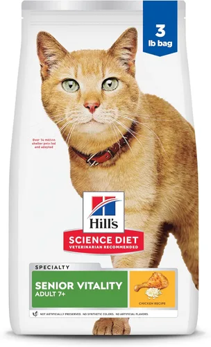 Hill's Science Diet Senior Vitality Adult 7+ Alimento seco para gatos, pollo y arroz, bolsa de 3 libras