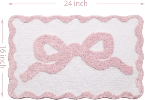 Miniatura 2 de Alfombra de baño con lazo rosa para baño, de 16 x 24 pulgadas, bonita alfombra de baño pequeña con bordes festoneados, microfibra suave