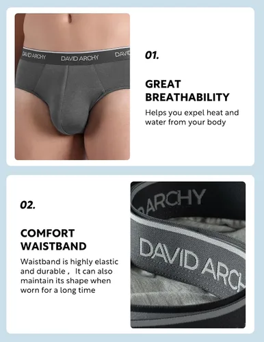 Miniatura 4 de DAVID ARCHY Calzoncillos de rayón para hombre hechos de bambú bolsa de ropa interior transpirable súper suave cómodo paquete de 4 o 7