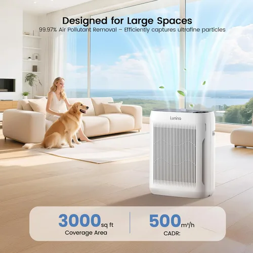 Miniatura 2 de Purificadores de aire para el hogar, habitación grande de hasta 3000 pies cuadrados, purificador de aire LUNINO con modo automático y mascota, 4