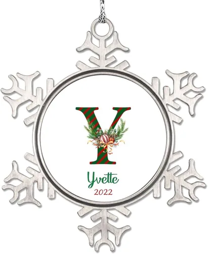 Miniatura 30 de Monograma inicial letra A copo de nieve, adorno de bayas de pino de Navidad para decoración de árbol de Navidad, adornos de Navidad personalizados