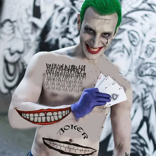 Miniatura 2 de COKTAK 6 hojas de tatuajes temporales de Joker para hombres, mujeres y niños, kit de maquillaje de Halloween, disfraz de cosplay, tatuajes faciales
