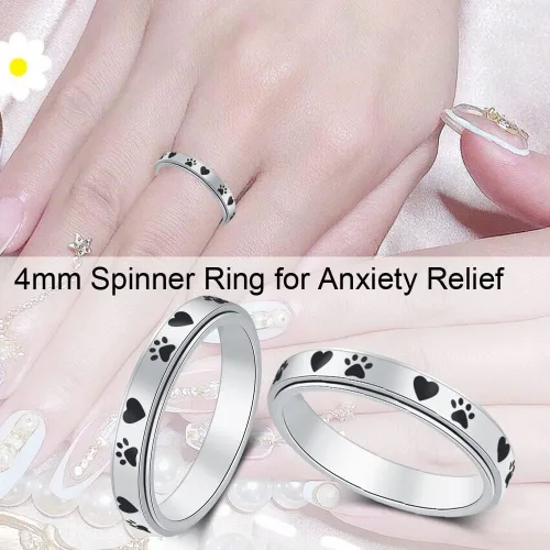 Miniatura 3 de AmorArtSky Anillo giratorio para aliviar la ansiedad: anillo antiestrés con estampado de patas, acero inoxidable de titanio, regalos para amantes