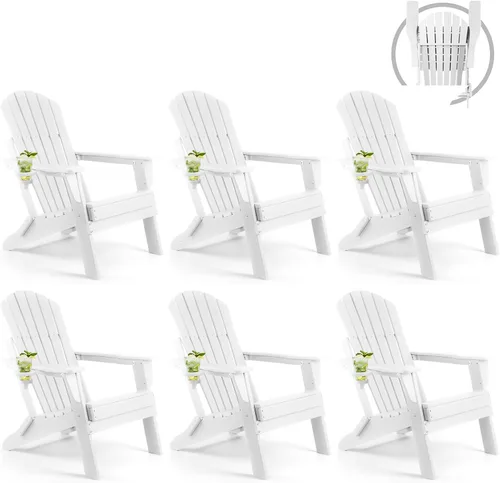 Miniatura 35 de FUNBERRY Juego de 6 sillas plegables Adirondack para todo tipo de clima, sillas para hogueras de polietileno de alta densidad con portavasos