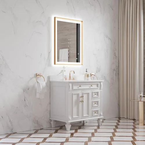 Miniatura 11 de WELLFOR Espejo de baño LED de 28 x 36 pulgadas, espejo de tocador de baño con luz, espejo de pared de baño, espejo de baño iluminado, montaje