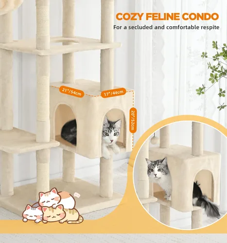 Miniatura 6 de Made4Pets - Árbol alto para gatos, torre de árbol de gato de 71 pulgadas para gatos de interior grande y adulto, torre de felpa de varios niveles