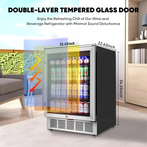 Miniatura 7 de ORYMUSE Refrigerador de bebidas de 24 pulgadas, enfriador de bebidas para 180 latas debajo del mostrador con puerta de vidrio y cerradura, mini