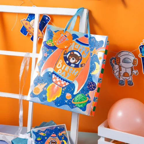 Miniatura 4 de LeZakaa Bolsa de regalo de cumpleaños de 13 pulgadas, bolsa de regalo mediana de papel de aluminio metálico con papel de seda, etiqueta de regalo