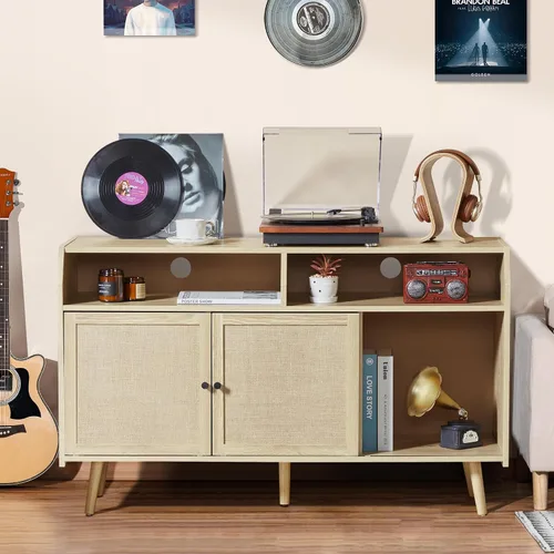 RARZOE Soporte grande para tocadiscos, mesa giratoria de mediados de siglo con capacidad para hasta 400 álbumes, armario de almacenamiento de discos