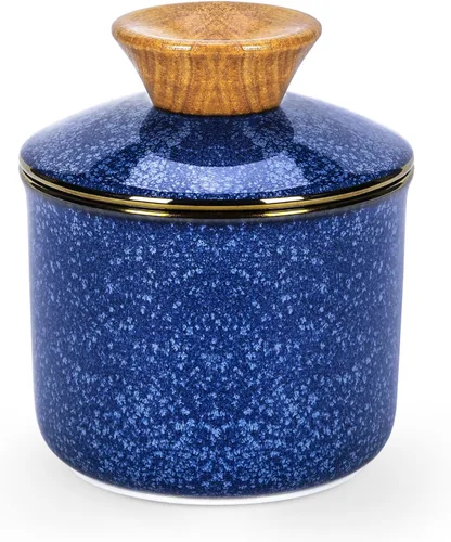 Miniatura 10 de DOWAN Mantequillera francesa para encimera, plato de mantequilla de cerámica con línea de agua, recipiente de mantequilla de porcelana para Gris