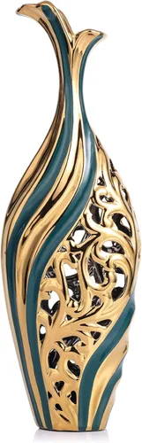 Miniatura 10 de LCCCK Jarrón moderno de cerámica, 19.6 pulgadas de alto, oro negro, ideal para hierba de las pampas y arreglos florales individuales, jarrón