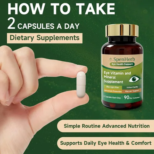Miniatura 8 de Suplemento de vitaminas y minerales para los ojos, apoyo para la visión, 90 cápsulas con luteína y zeaxantina, vitamina C E, zinc cobre, suplementos