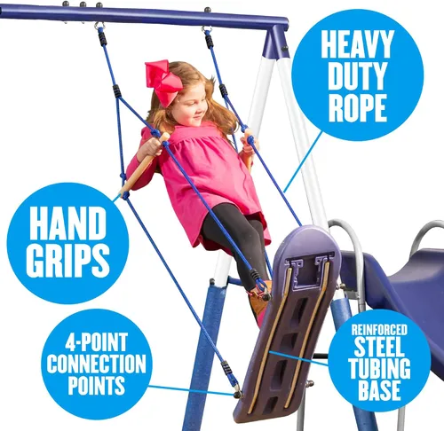 Miniatura 2 de XDP Recreation Surf N Swing - Juego de columpio y juego de 5 estaciones de acero pintado para niños con tobogán ondulado, protectores de piernas
