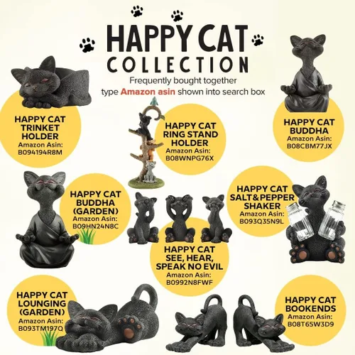 Miniatura 9 de JFSM INC. Figura de gato negro sonriente de 5 pulgadas, bonita estatua de gatito de resina para decoración del hogar u oficina, colección Happy Cat