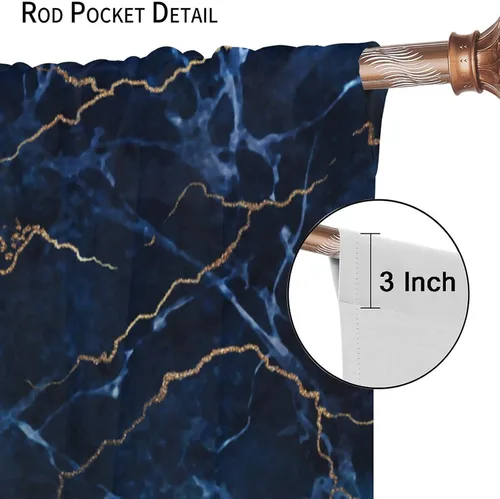 Miniatura 6 de Cortinas abstractas de mármol de lujo de lujo azul marino dorado a rayas con patrón de mármol estampado para dormitorio, sala de estar, cortinas