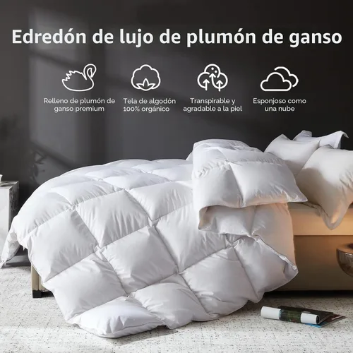 Miniatura 2 de L LOVSOUL Edredón de fibra de plumón de ganso tamaño Queen, 100% algodón orgánico, 1200 TC, 750 + potencia de relleno, colección de hotel, edredones