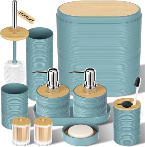 Miniatura 10 de XLHOMO Juego de 10 accesorios de baño color negro, juego de accesorios de baño de lujo con basura, cepillo de inodoro y 2 dispensadores de jabón