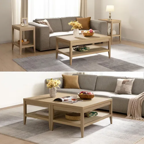 Miniatura 9 de SICOTAS - Mesa de café de ratán para sala de estar - Mesa central de comedor rectangular de estilo bohemio con estante de almacenamiento de ratán