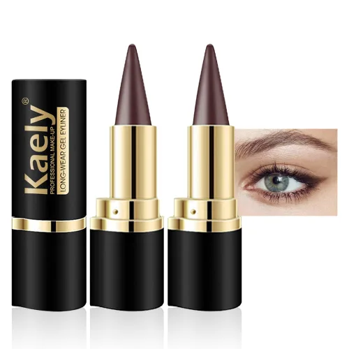 Juego de 2 lápices delineadores de ojos de gel marrón, color crema natural, impermeable, a prueba de manchas, paleta de sombras de ojos ahumadas