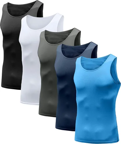HIBETY Paquete de 3 o 4 camisetas sin mangas de compresión para hombre, capa base, camisetas de compresión fresca y seca
