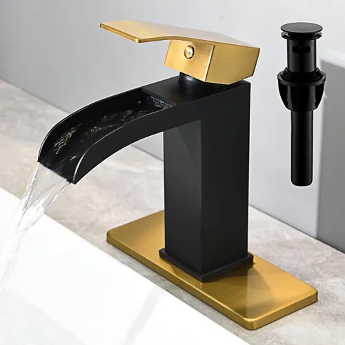 Miniatura 10 de Grifo de baño cascada negro – Grifo de lavabo de baño de una sola manija negro mate de 1 o 3 agujeros Grifo de tocador sólido de un solo orificio