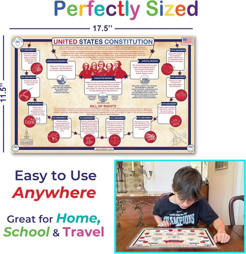 Miniatura 8 de Tot Talk Mantel individual educativo de la Constitución de los Estados Unidos para niños, fabricado en Estados Unidos, duradero, de doble cara