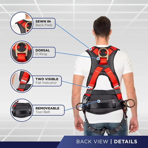 Miniatura 4 de Palmer Safety Hammerhead - Arnés de seguridad acolchado de 5 puntos, pecho QCB, correas de patas con hebilla de lengua, anillos en D traseros y Slkr