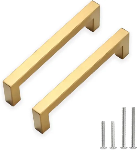 Miniatura 23 de Tiradores para gabinete dorados, manijas cuadradas para cajones, paquete de 2, manijas de acero inoxidable para cocina de 13-4/5 pulgadas, herrajes