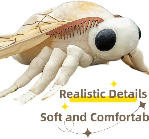 Miniatura 3 de FRANKIEZHOU Animal de peluche de polilla de seda de simulación, color blanco, 15 pulgadas, juguete de peluche suave para niños, bebé, decoración