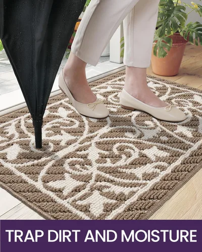 Miniatura 6 de DEXI Felpudo para puerta frontal del pasillo, alfombra de bienvenida interior, delgada de bajo perfil, antideslizante y lavable, para atrapar