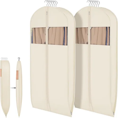 Syeeiex 54'' Garment Bags for Hanging Clothes with 8'' Gussets,Space Saving Hanging Garment Bag with Self Compression Zipper - Save 50% Space-Can