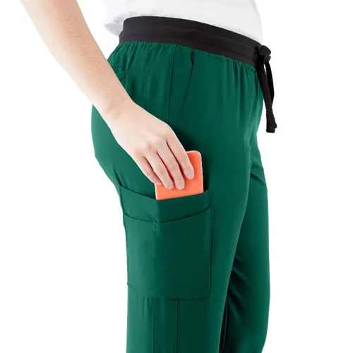 Miniatura 95 de ave. Varick - Pantalón médico de tiro medio para mujer, pierna recta, seis bolsillos, color azul caribeño, talla S