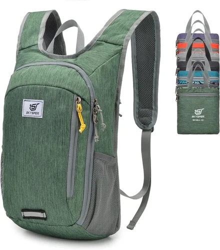 SKYSPER Mochila pequeña de senderismo de 10 litros, mochila de viaje ligera y plegable para mujeres y hombres Verde