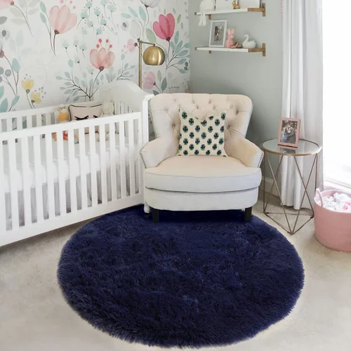 Miniatura 7 de Amdrebio Alfombra Redonda Azul Marino Oscuro de 4 Pies para Habitación de Niños Dormitorio, Alfombras de Área Circulares de Felpa Shag Esponjosa