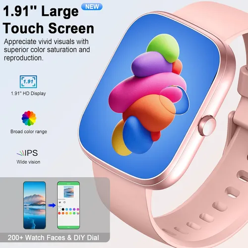 Miniatura 2 de Reloj inteligente para mujer (respuesta/hacer llamadas), reloj inteligente HD de 1.91 pulgadas con frecuencia cardíaca, monitor de sueño, podómetro
