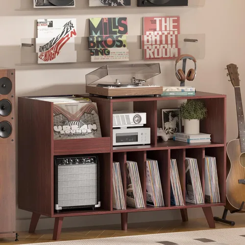 Miniatura 12 de LELELINKY Soporte grande para tocadiscos, soporte para tocadiscos de 48 pulgadas con almacenamiento, soporte para discos de vinilo con área
