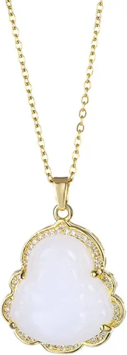 Miniatura 3 de Juego de 2 collares con dije de Buda de la suerte que ríe, cadena ajustable de eslabones de acero inoxidable, collar budista de cuentas de circonita