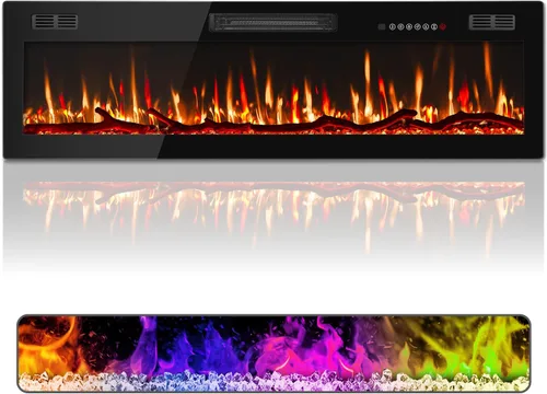 Miniatura 8 de Waleaf Chimenea eléctrica lineal delgada de 50 pulgadas con temporizador de 8 horas y diseño seguro de sobrecalentamiento, calentador eléctrico