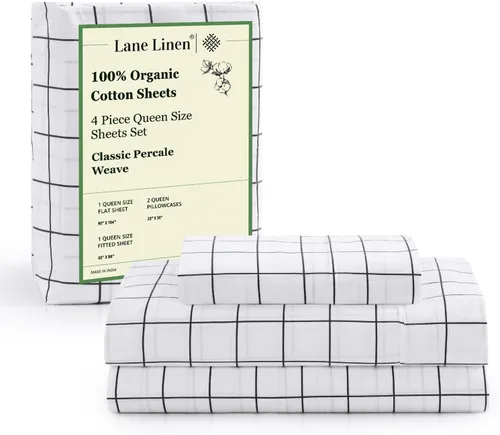 Miniatura 97 de LANE LINEN Sábanas 100% algodón orgánico para cama tamaño King, sábanas de percal suave, transpirables, de lujo, estilo hotelero, lavables a 09