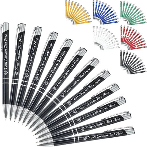 Miniatura 20 de Bolígrafo personalizado, 1 unidad, bolígrafo personalizado con logotipo de mensaje de nombre comercial grabado, tapa de clic de tinta negra, regalo
