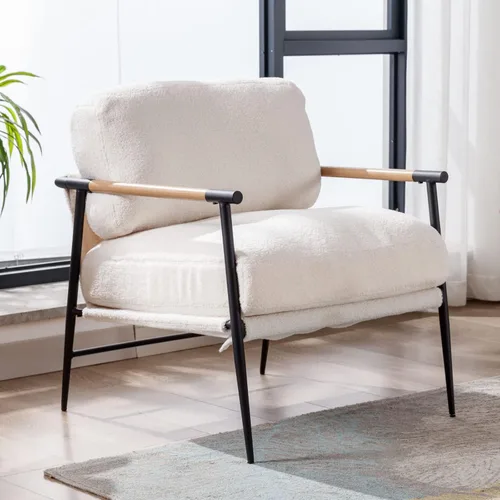 Miniatura 15 de Ya-Home Silla Decorativa de Mediados del Siglo, Silla Suave de Chenille con Patas de Metal Negro, Silla Tapizada de Ocio para Sala de Estar Beige