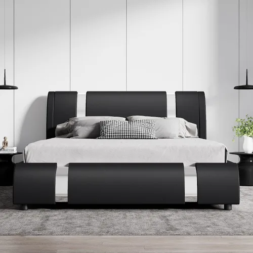 Miniatura 3 de SHA CERLIN Marco de Cama Queen Moderno de Cuero Sintético con Cabecera Ajustable y Detalles de Hierro, Cama Plataforma Tapizada de Lujo con Soporte